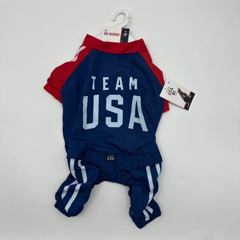 Team USA Olympics Dog Tracksuit Navy Red White Pet Outfit Size Medium NWT New